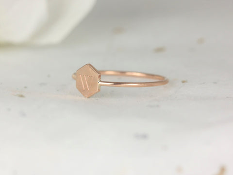 Petite Hunter 7mm 14kt Solid Gold Dainty Hexagon Letter Ring,Initial Ring,Tiny Letter Ring,Personalized Jewelry,Signet Ring,Gift For Her