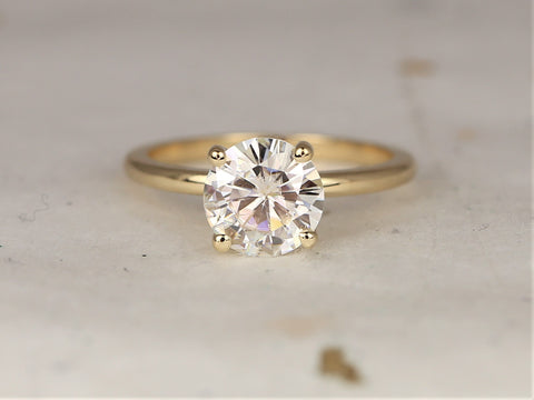 2ct Ingrid 8mm 14kt Gold Moissanite Unique Round Solitaire Ring,Round Engagement Ring,Art Deco Ring,Round Cut Ring,Anniversary Ring