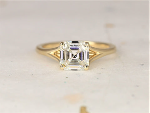 1.50cts Kenzie 7mm 14kt Solid Gold Moissanite Dainty Minimalist Mermaid Split Asscher Solitaire Engagement Ring