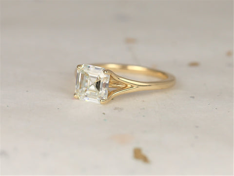 1.50cts Kenzie 7mm 14kt Solid Gold Moissanite Dainty Minimalist Mermaid Split Asscher Solitaire Engagement Ring