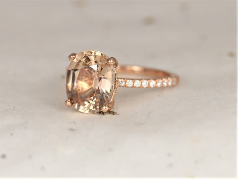 5.54cts Ready to Ship Hillary 14kt Rose Gold Cognac Champagne Brown Zircon Diamond Dainty Pave Oval Solitaire - Rosados Box