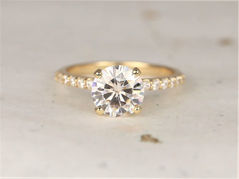 2ct Ready To Ship Sabrina 8mm 14kt Gold Moissanite Diamond Hidden Halo Round Solitaire Ring - Rosados Box