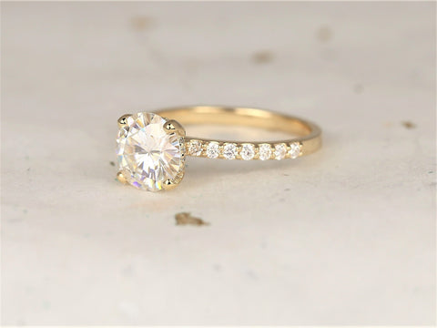 2ct Ready To Ship Sabrina 8mm 14kt Gold Moissanite Diamond Hidden Halo Round Solitaire Ring - Rosados Box