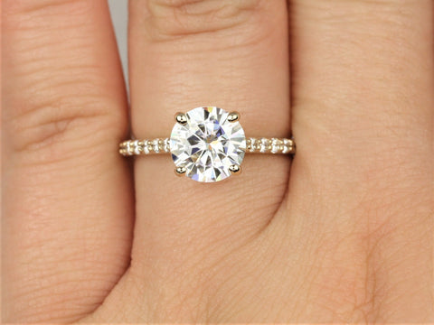 2ct Selma 8mm 14kt Gold Moissanite Diamond Cathedral Dainty Pave Round Solitaire Engagement Ring