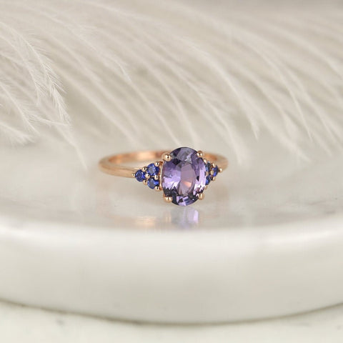 2.01ct Ready to Ship Juniper 14kt Rose Gold Violet Purple Blue Sapphire Art Deco Cluster 3 Stone Oval Unique Ring,Rosados Box - Rosados Box