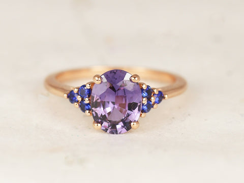 2.01ct Ready to Ship Juniper 14kt Rose Gold Violet Purple Blue Sapphire Art Deco Cluster 3 Stone Oval Unique Ring,Rosados Box - Rosados Box