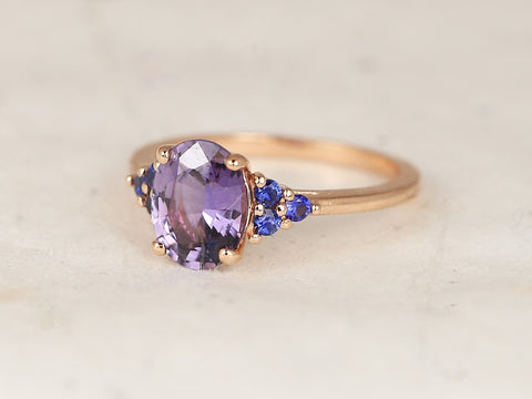 2.01ct Ready to Ship Juniper 14kt Rose Gold Violet Purple Blue Sapphire Art Deco Cluster 3 Stone Oval Unique Ring,Rosados Box - Rosados Box