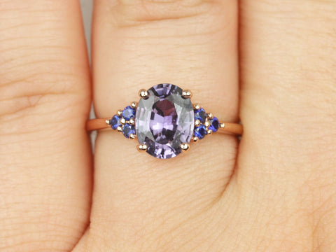 2.01ct Ready to Ship Juniper 14kt Rose Gold Violet Purple Blue Sapphire Art Deco Cluster 3 Stone Oval Unique Ring,Rosados Box - Rosados Box