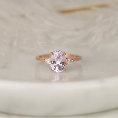 2.80ct Ready to Ship Petite Emery 14kt Rose Gold Blush Peach Sapphire Diamond 3 Stone Oval Ring - Rosados Box