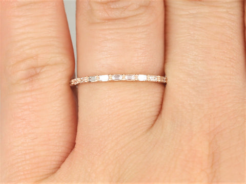 Ultra Petite Lane 1mm 14kt Gold Diamond Baguette HALFWAY Eternity Ring - Rosados Box