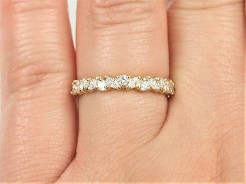 Rosemary 14kt Gold Diamond Dainty Cluster HALFWAY Eternity Ring,Art Deco Band,Anniversary Ring - Rosados Box