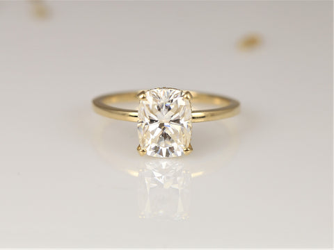 2.30ct LOW Tansy 9x7mm 14kt Gold Moissanite Diamond Cushion Hidden Halo Ring - Rosados Box