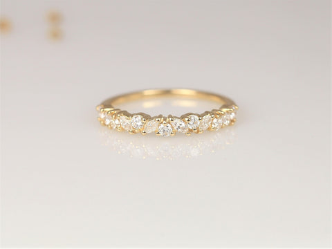 Rosemary 14kt Gold Diamond Dainty Cluster HALFWAY Eternity Ring,Art Deco Band,Anniversary Ring - Rosados Box