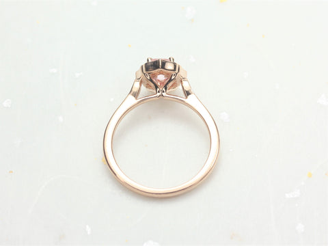 0.92ct Ready to Ship Mae 14kt Rose Gold  Peach Blush Champagne Sapphire Diamond Oval Halo Ring - Rosados Box