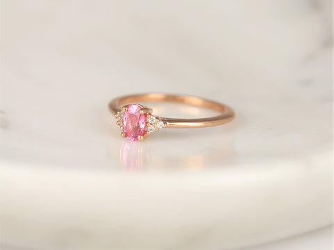 Ready to Ship Juniper 6x4mm 14kt Rose Gold Pink Sapphire Diamonds Dainty Oval Cluster Ring - Rosados Box