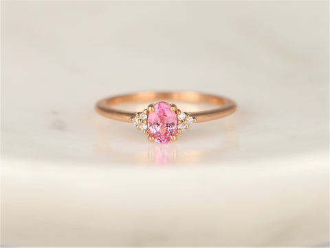 Ready to Ship Juniper 6x4mm 14kt Rose Gold Pink Sapphire Diamonds Dainty Oval Cluster Ring - Rosados Box