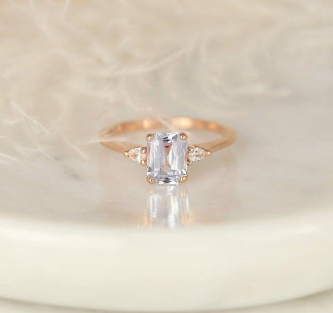 1.70ct Ready to Ship Petite Ellis 14kt Rose Gold Blush Peach Sapphire Diamond 3 Stone Cushion Ring - Rosados Box