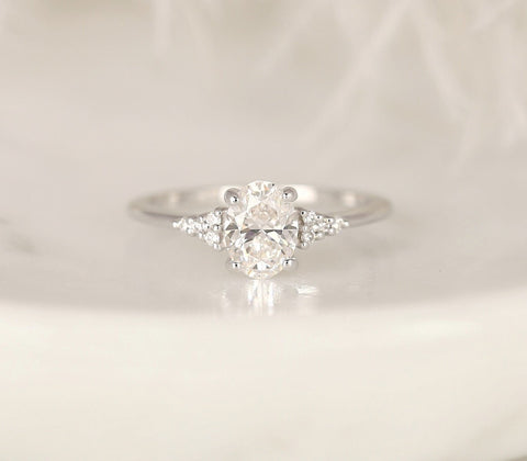 0.90ct Ready to Ship Maddy 14kt White Gold Lab Diamond Art Deco Dainty Oval Cluster Ring - Rosados Box