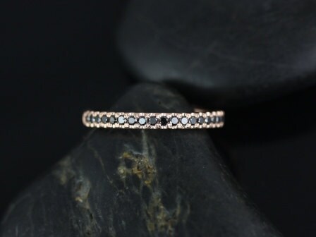 Ready to Ship Kierra 14kt Rose Gold Black Diamond HALFWAY Eternity Ring,Black Diamond Pave Ring,Unique Wedding Ring,Alternative Wedding