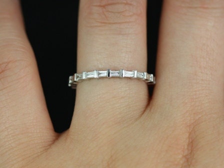 Ready to Ship Baguettella (size 4.75) 14kt White Gold Baguette Diamond FULL Eternity Ring - Rosados Box