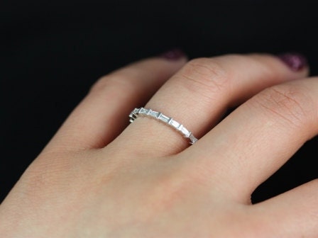 Ready to Ship Baguettella (size 4.75) 14kt White Gold Baguette Diamond FULL Eternity Ring - Rosados Box