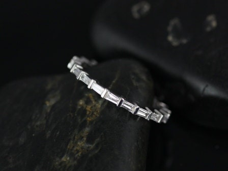 Ready to Ship Baguettella (size 4.75) 14kt White Gold Baguette Diamond FULL Eternity Ring - Rosados Box