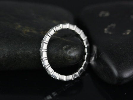 Ready to Ship Baguettella (size 4.75) 14kt White Gold Baguette Diamond FULL Eternity Ring - Rosados Box