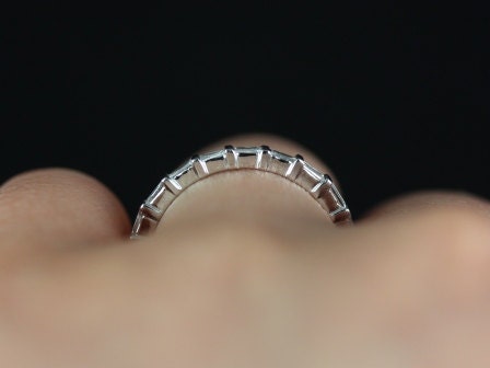 Ready to Ship Baguettella (size 4.75) 14kt White Gold Baguette Diamond FULL Eternity Ring - Rosados Box