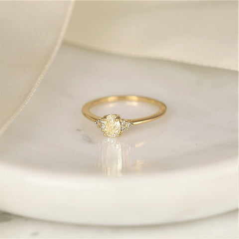 0.45ct Ready to Ship Juniper 14kt Gold Warm Butter Champagne Diamond Art Deco Dainty Oval Cluster 3 Stone Engagement Ring - Rosados Box