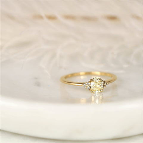 0.45ct Ready to Ship Juniper 14kt Gold Warm Butter Champagne Diamond Art Deco Dainty Oval Cluster 3 Stone Engagement Ring - Rosados Box