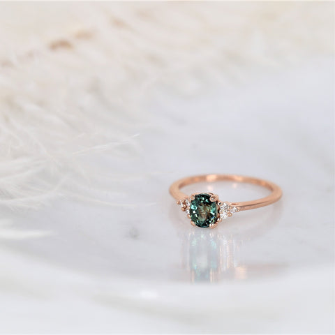 1.00ct Ready to Ship Juniper 14kt Rose Gold Ocean Teal Sapphire Diamond Oval Cluster Ring - Rosados Box