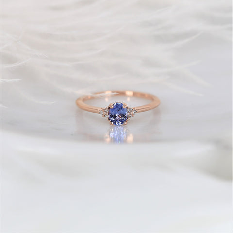 0.48ct Ready to Ship Juniper 14kt Rose Gold Cornflower Lavender Sapphire Diamond Dainty Art Deco Oval Cluster 3 Stone Ring - Rosados Box