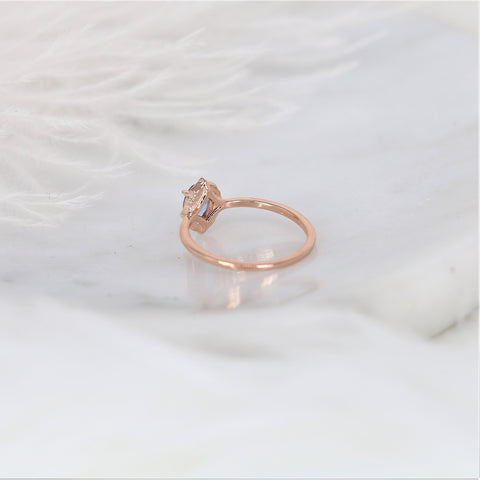 0.65ct Ready to Ship Mini Mae 14kt Rose Gold Cornflower Lavender Sapphire Diamond Oval Halo Ring - Rosados Box