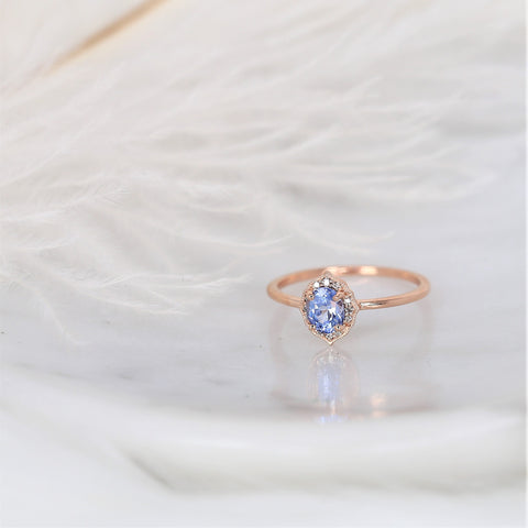 0.65ct Ready to Ship Mini Mae 14kt Rose Gold Cornflower Lavender Sapphire Diamond Oval Halo Ring - Rosados Box