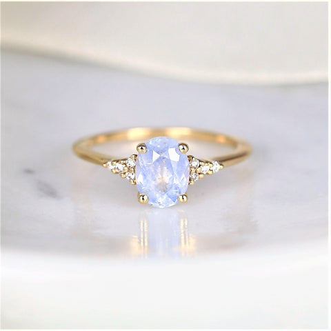 1.46ct Ready to Ship Maddy 14kt Gold Icy Frosted Galaxy Blue Sapphire Diamond Oval Cluster Ring - Rosados Box