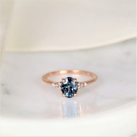 1.71ct Ready to Ship Maddy 14kt Rose Gold Ocean Teal Sapphire Diamond Dainty Oval Cluster Ring - Rosados Box