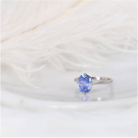 2.68cts Ready to Ship Reese 14kt White Gold Indigo Winter Galaxy Sapphire Compass Set Oval Solitaire Ring - Rosados Box