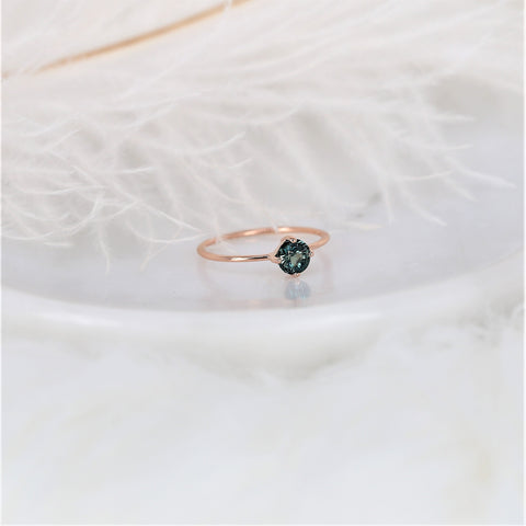 0.66ct Ready to Ship Ultra Petite Kiki 14kt Rose Gold Peacock Teal Sapphire Kite Minimalist Stacking Ring - Rosados Box