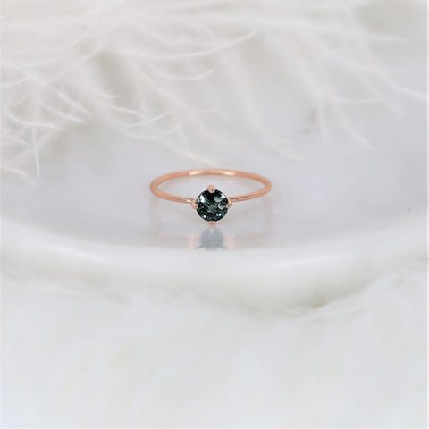 0.66ct Ready to Ship Ultra Petite Kiki 14kt Rose Gold Peacock Teal Sapphire Kite Minimalist Stacking Ring - Rosados Box