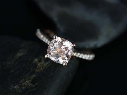 Ready to Ship Taylor 8mm 14kt Rose Gold Morganite Diamond Round Solitaire with Accents Ring - Rosados Box