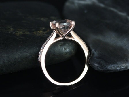 Ready to Ship Taylor 8mm 14kt Rose Gold Morganite Diamond Round Solitaire with Accents Ring - Rosados Box