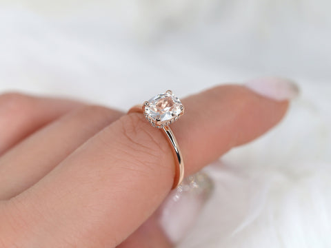 1.79ct Ready to Ship Tansy 14kt Rose Gold Faint Blush Champagne Sapphire Cushion Hidden Halo Ring - Rosados Box