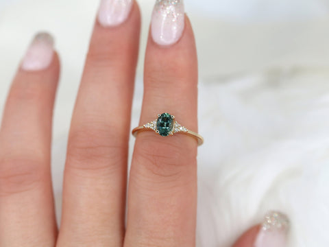 0.97ct Ready to Ship Maddy 14kt Gold Peacock Teal Montana Sapphire Dainty Cluster Ring - Rosados Box