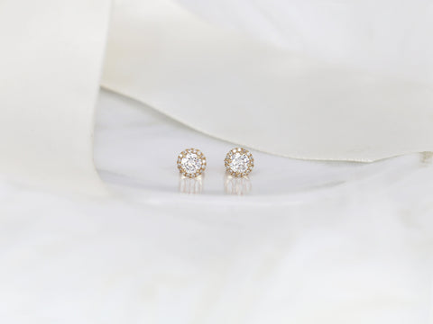 Ready to Ship Gemma 5mm 14kt ROSE Gold Moissanite Diamond Halo Earrings,Round Halo Studs,Moissanite Earrings,Gift For Her,Birthday Gift