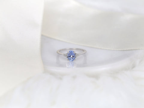 1.35ct Ready to Ship Maddy 14kt White Gold Cornflower Lavender Sapphire Diamond Dainty Oval Cluster 3 Stone Ring,Gift For Her - Rosados Box