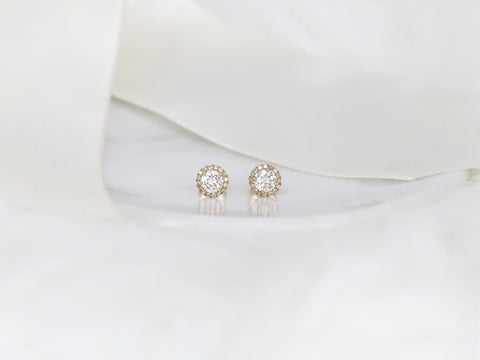 1ct Ready to Ship Gemma 5mm 14kt Gold Moissanite Diamonds Halo Stud Earrings - Rosados Box