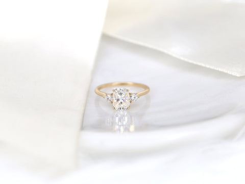 1.50ct Gladys 8x6mm 14kt Gold Moissanite Diamond Elongated Cushion Three Stone Ring - Rosados Box