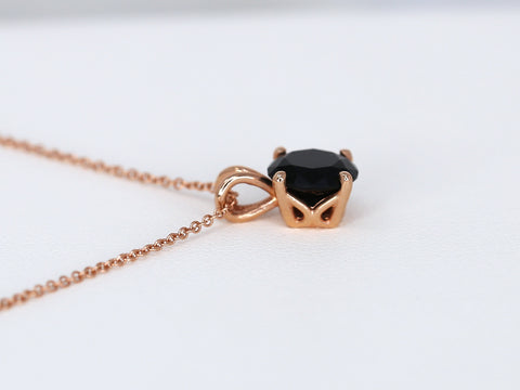 Donna 8mm 14kt Rose Gold Black Onyx Solitaire Necklace,Unique Black Onyx Necklace,Gift For Her,Anniversary Gift,Birthday Gift - Rosados Box