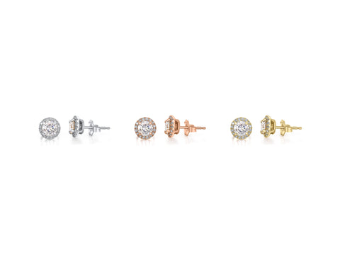 1ct Ready to Ship Gemma 5mm 14kt Gold Moissanite Diamonds Halo Stud Earrings - Rosados Box