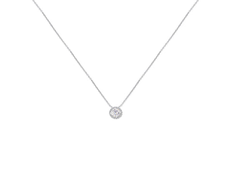 0.50ct Gemma 5mm 14kt Gold Moissanite Diamond Halo Necklace - Rosados Box